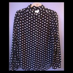 Kate Spade Swan Silk Button-Down Blouse